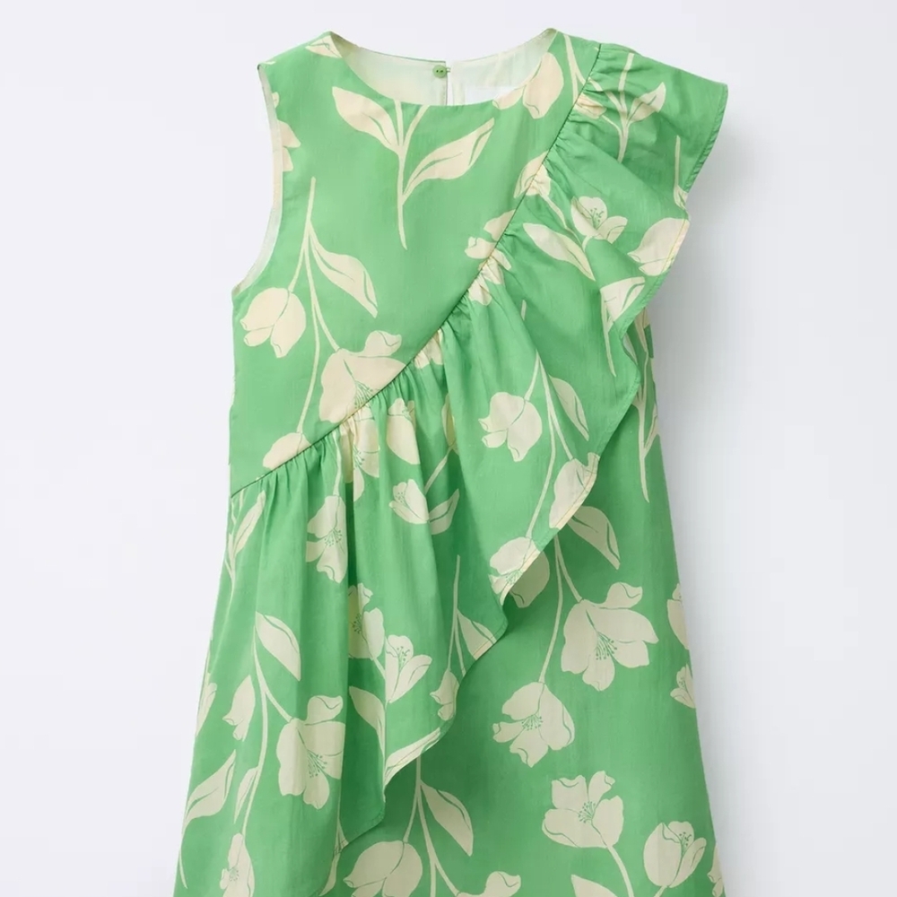 Zara Green and Cream Floral Kids Dress